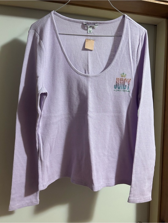 Juicy Couture Tops - Juicy Couture Lavender Long Sleeve Scoop Neck Top with Multicolor Logo